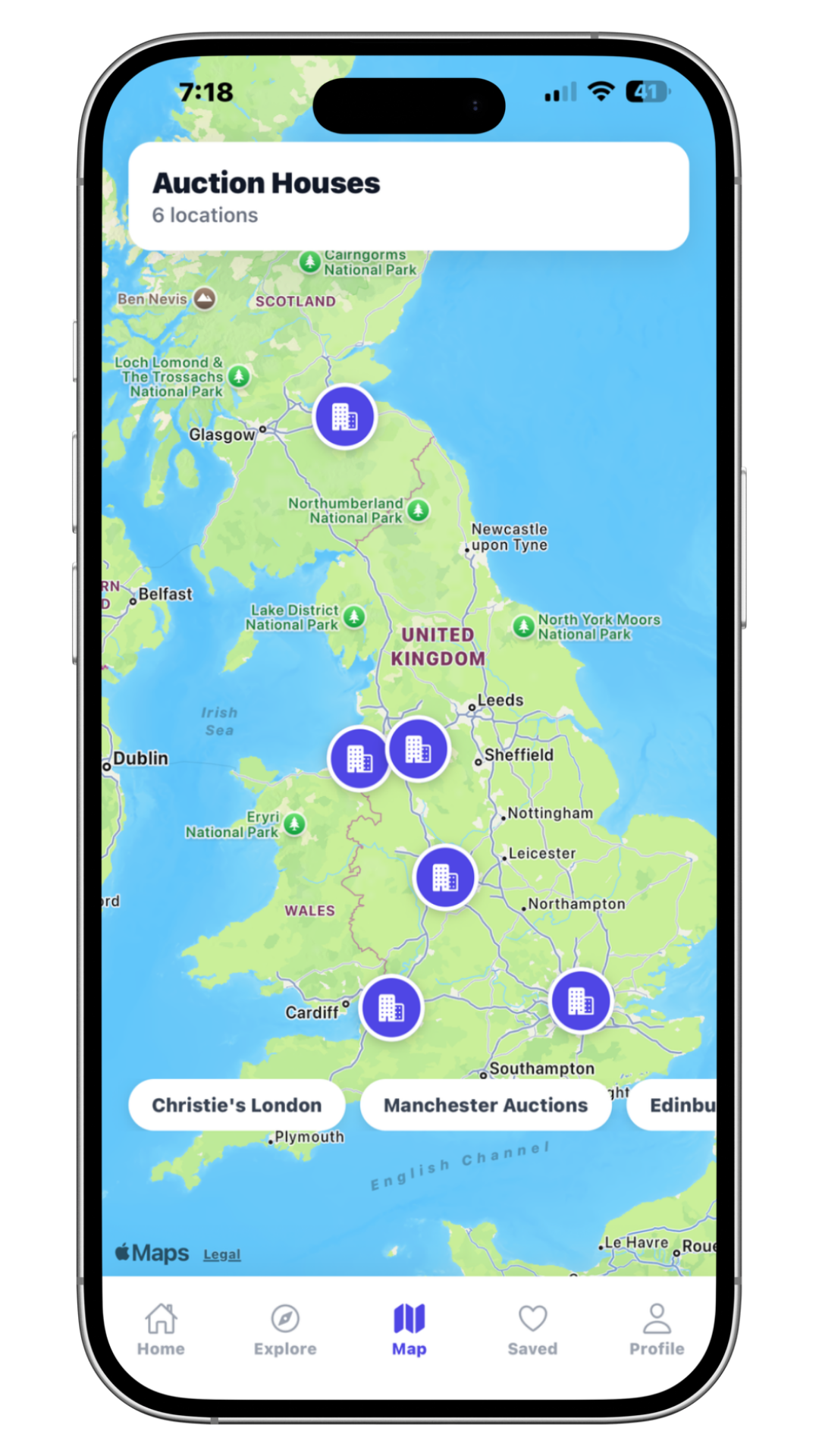 Auction App UK map view