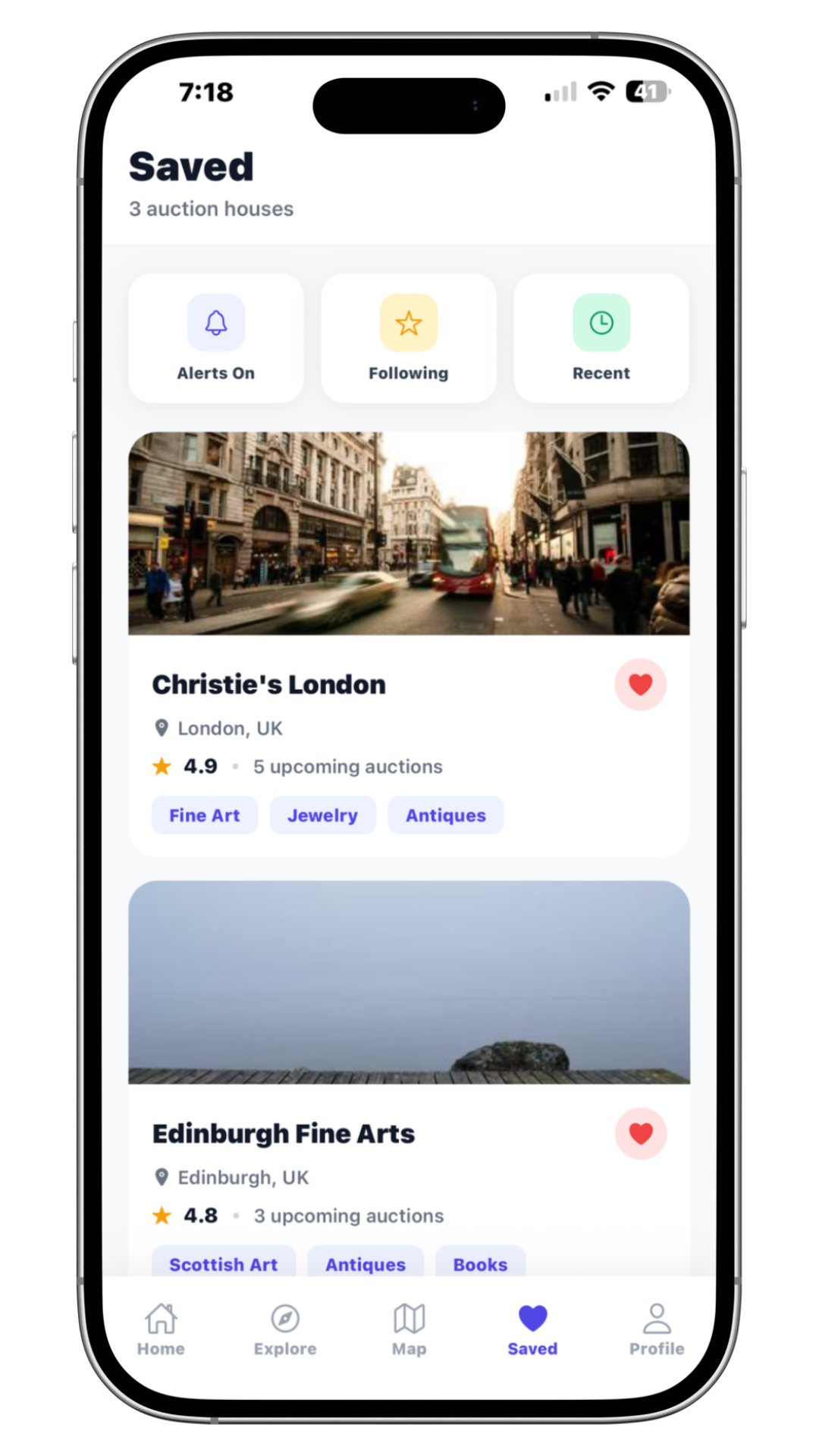 Saved auction houses with alerts