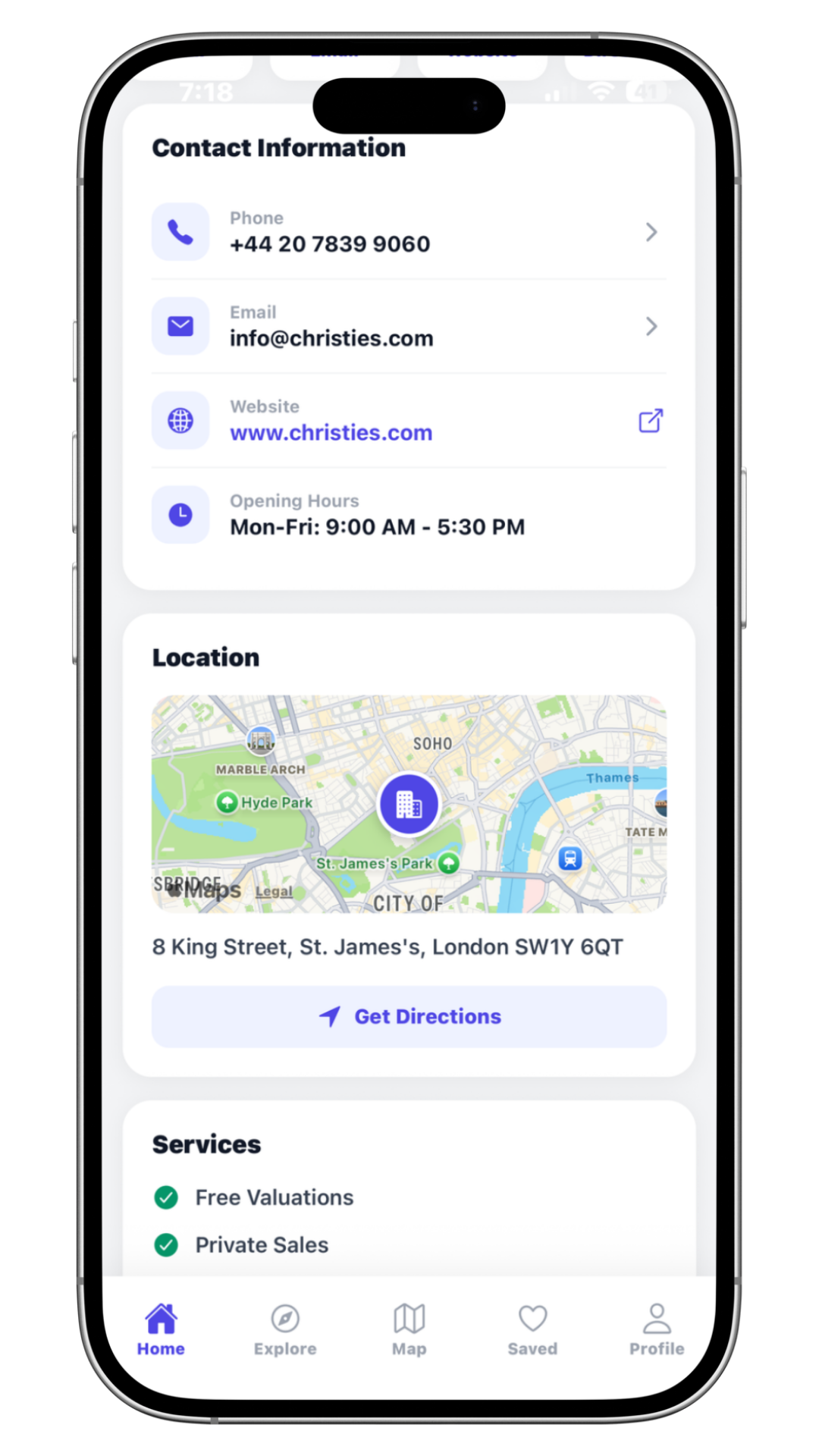 Contact info and location map
